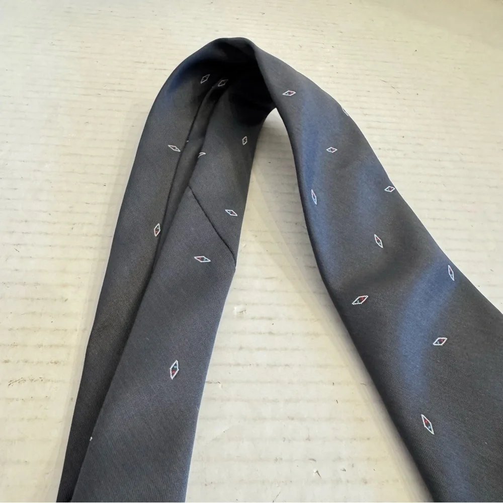 Vintage Christian DIOR Designer Neck Tie Striped Gray Diamonds Business Preppy